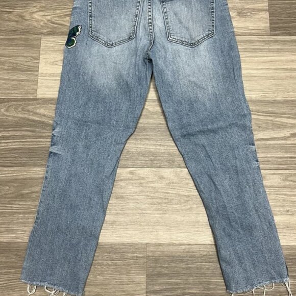 Gap Best Girlfriend Blue Jeans Womens 27 30x25 Embroidered Bird Butterfly Thrash - Picture 10 of 12